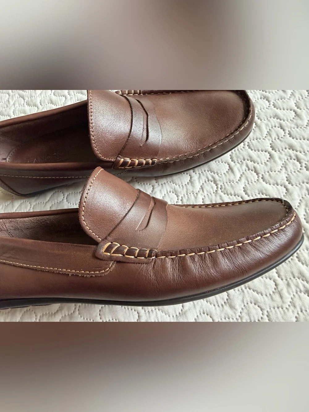 Sandro Men’s Chestnut Brown Leather Penny Loafers w/ Mocassin Stitching Size 10